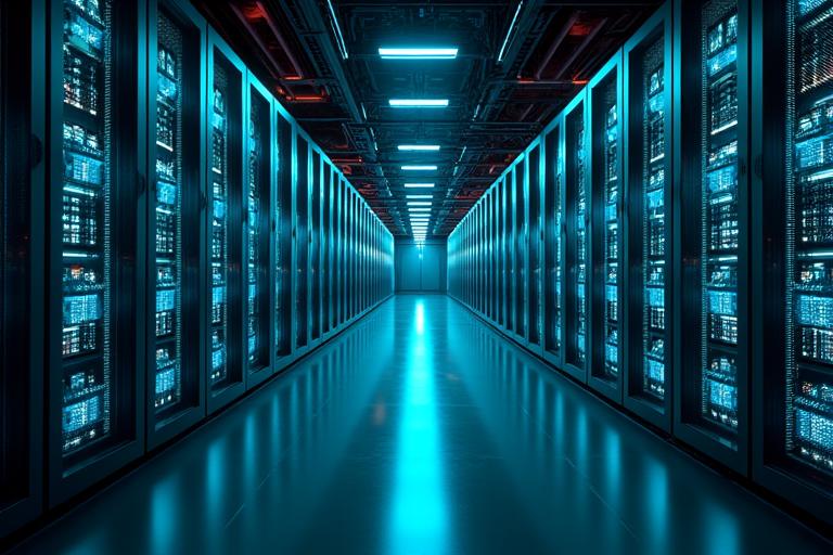 サーバーラックが並ぶデータセンターの通路